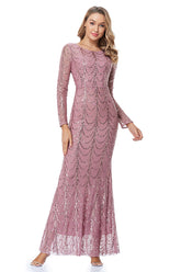 Sequin Slim Prom Mermaid Long Sleeve Maxi Dresses